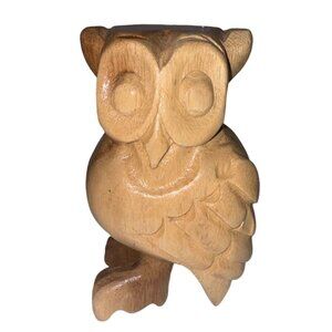 Hand-Carved Wooden Owl Whistle 6-In Mid-Century-Modern FolkArt Novelty Whimsical
